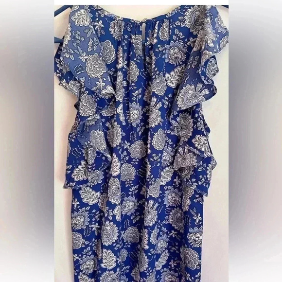 Vince Camuto NWT! Blue White Floral Ruffle Trim NEW Women's Sleeveless Top XS - Picture 6 of 9